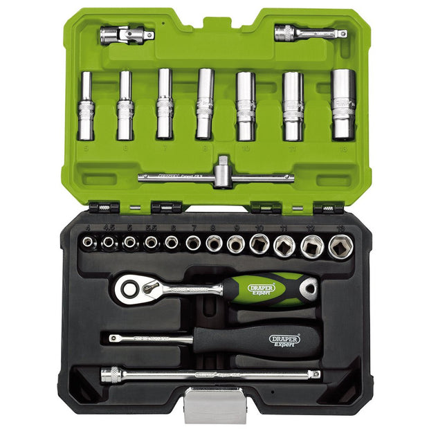 Draper Expert Metric Socket Set, 1/4" Sq. Dr., Green (25 Piece)