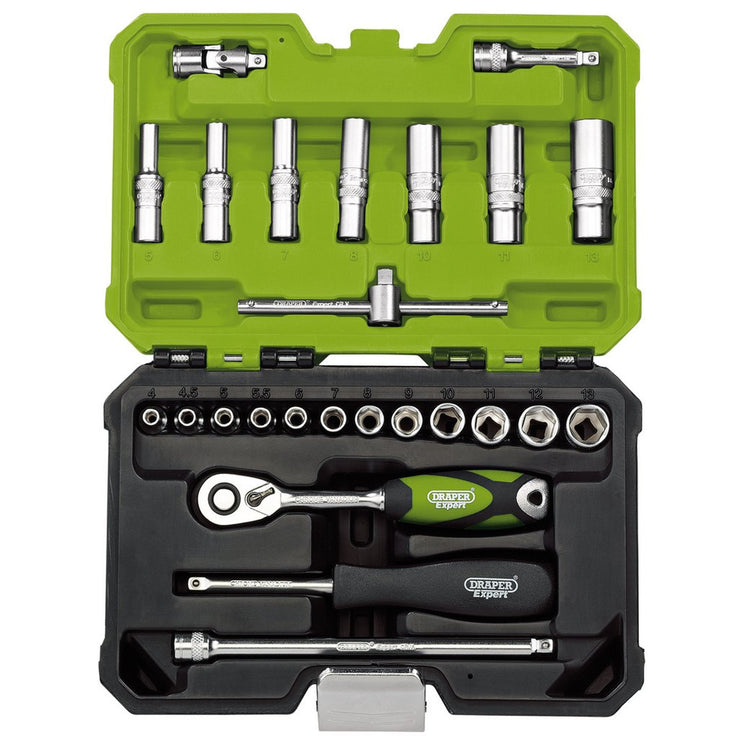 Draper Expert Metric Socket Set, 1/4" Sq. Dr., Green (25 Piece)